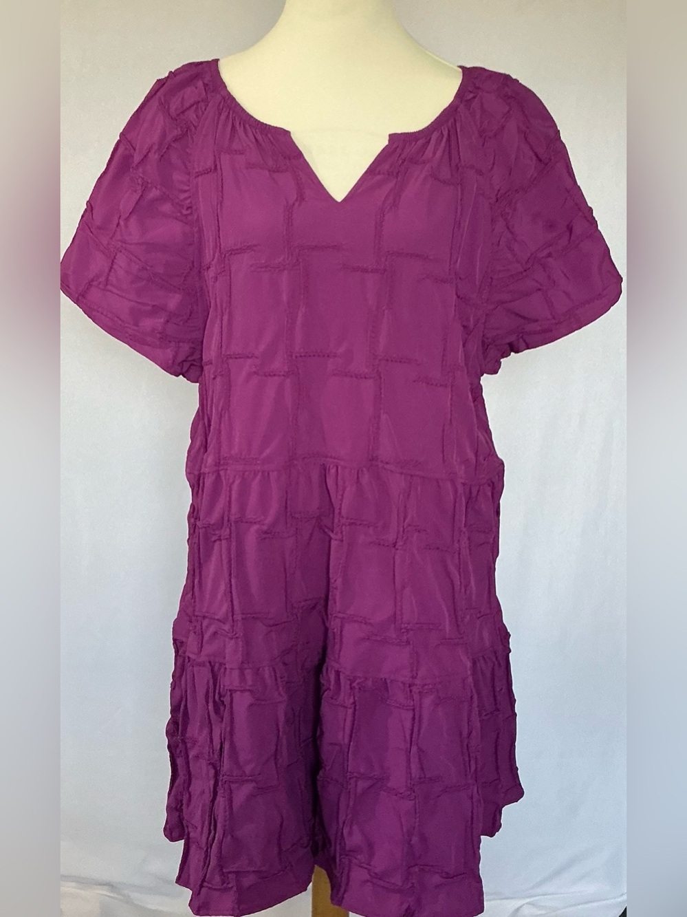 NWT Cloth & Portrait Magenta Pintuck Tiered Dress XL